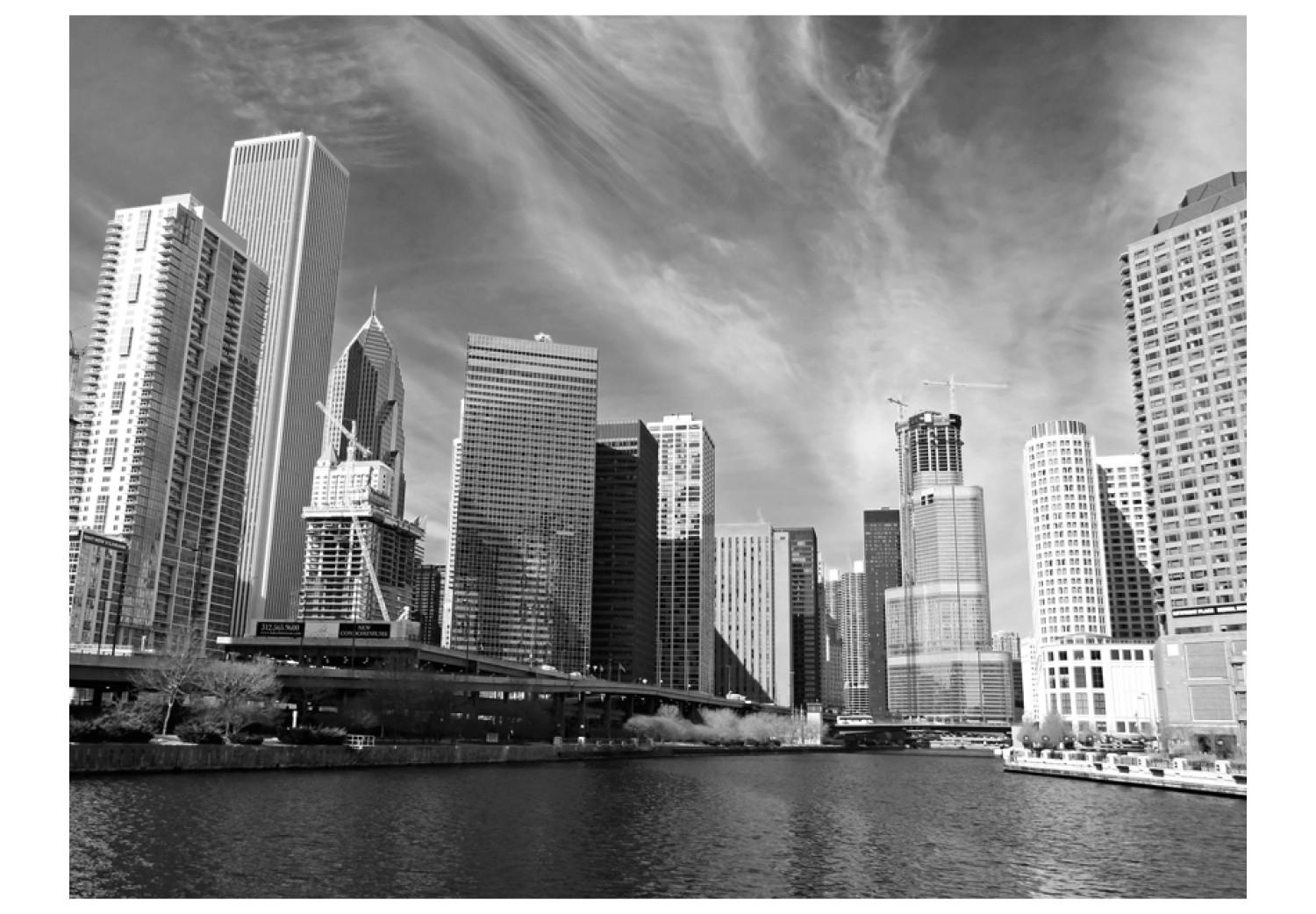 Fotomural decorativo Arquitectura urbana - panorama blanco y negro de Chicago en EE.UU.