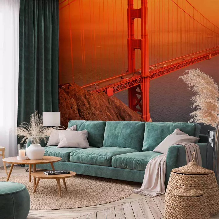 Fotomural decorativo Golden Gate - Puente colgante de San Francisco bañado en luz roja