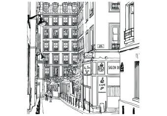 Fotomural a medida Paseo entre edificios - arquitectura de París en blanco y negro