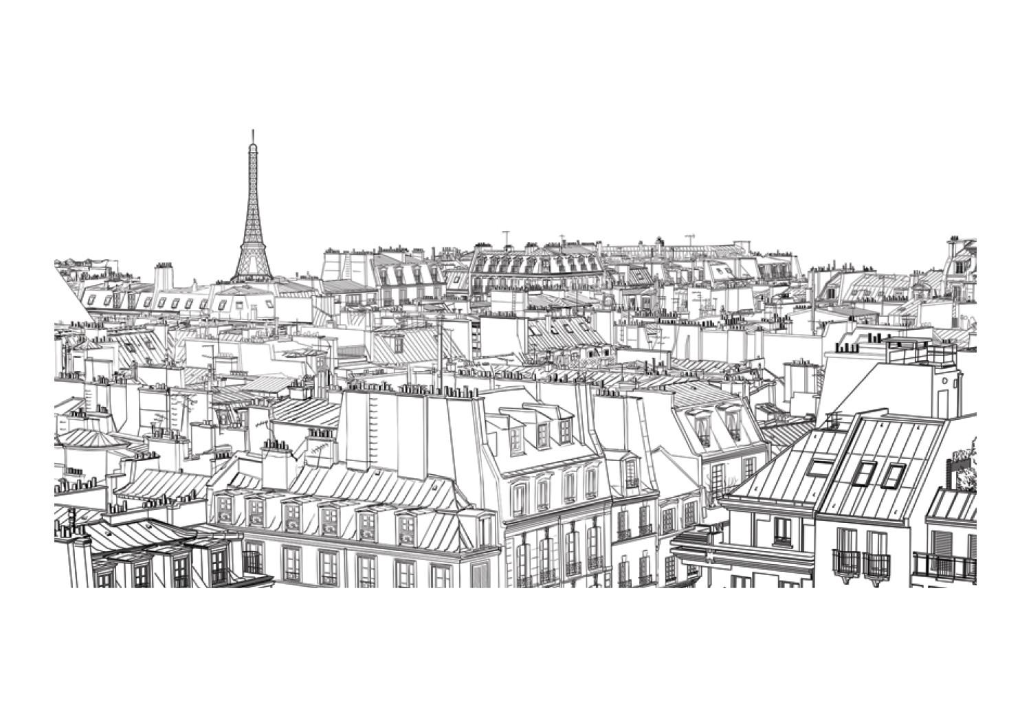 Fotomural Boceto de París - dibujo en blanco y negro de la arquitectura urbana