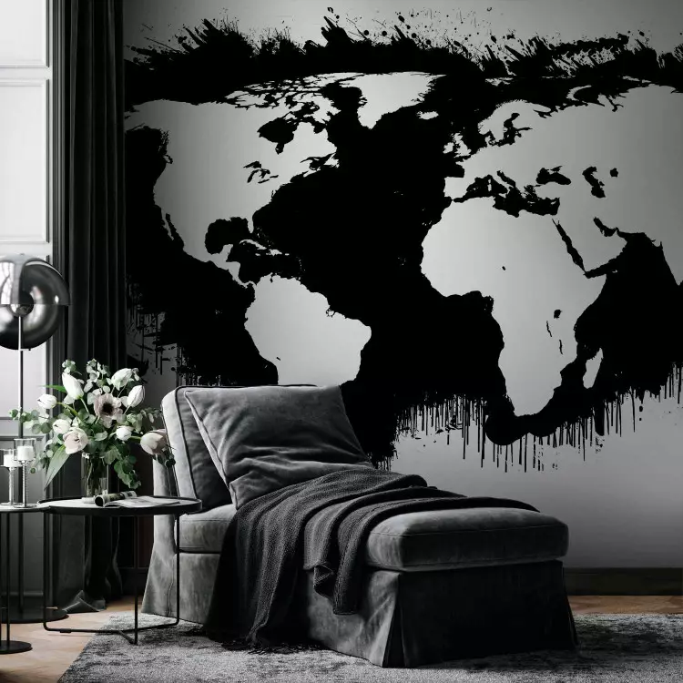 Fotomural decorativo Mundo en blanco y negro - mapa de continentes blancos y océanos negros