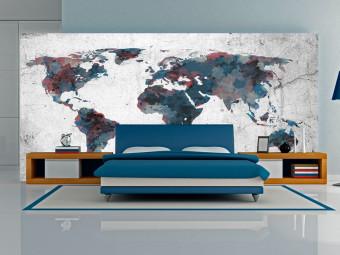 Fotomural a medida Continentes - mapa del mundo en tonos grises en fondo gris