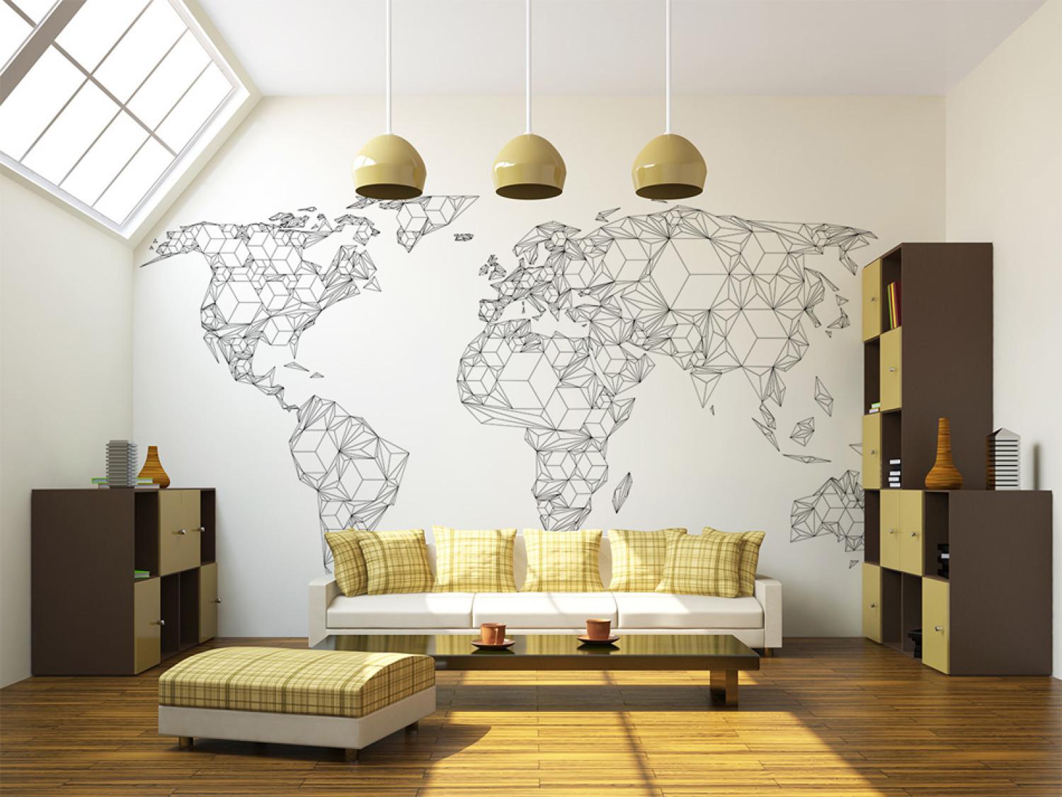 Fotomural Mapa del mundo - esbozo de continentes en blanco y negro
