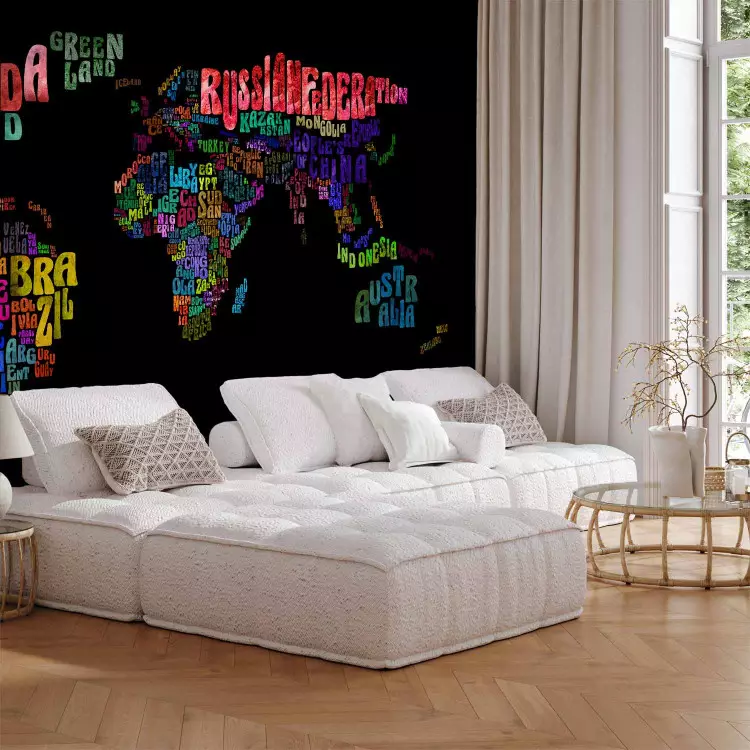 Fotomural decorativo Viajes coloridos - mapa del mundo con continentes descritos