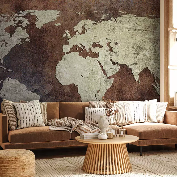 Fotomural Continentes de hierro - mapa del mundo en bronce