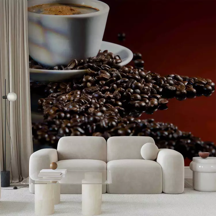 Fotomural a medida Café - motivo suave de café negro en taza blanca en fondo oscuro