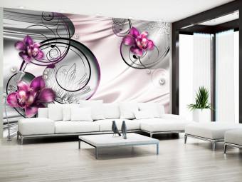 Fotomural decorativo Ola de placer - abstracción de orquídeas violetas y perlas