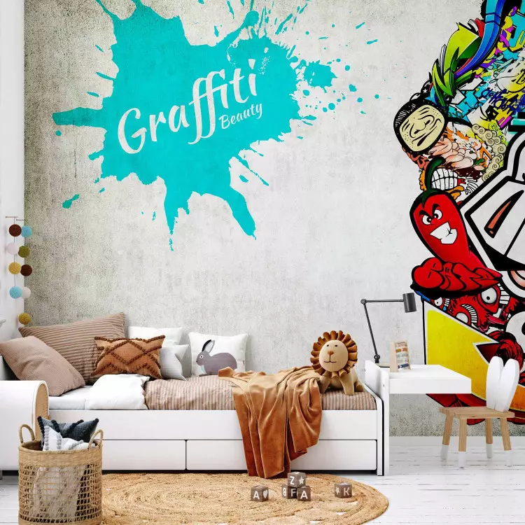 Fotomural decorativo Belleza de graffiti - mural con cara colorida y diseños