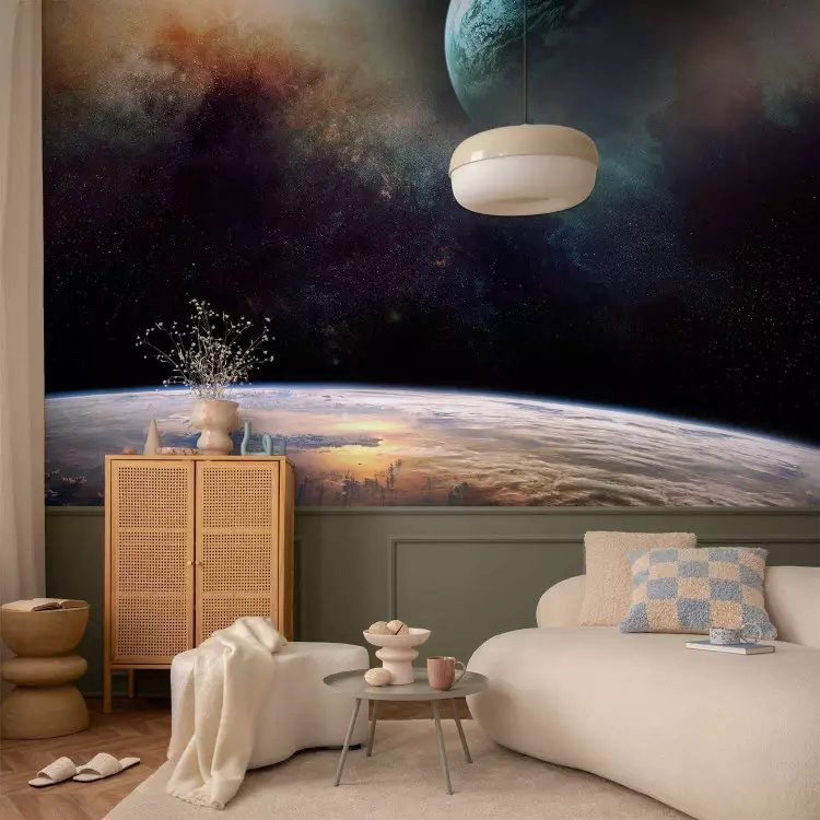 Fotomural decorativo Espacio - paisaje cósmico y cielo oscuro con mundo