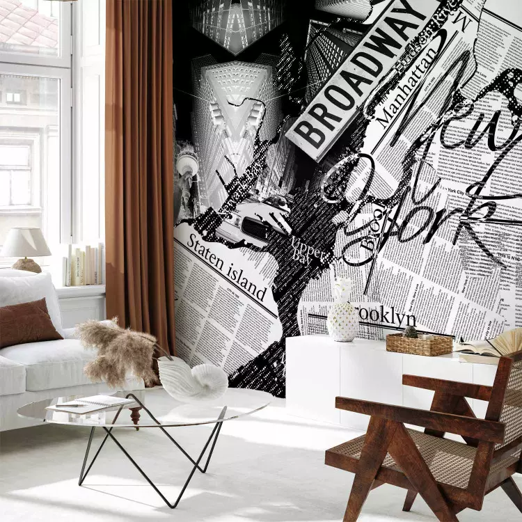 Fotomural decorativo Arte urbano - mural en blanco y negro con texto y arquitectura de NY