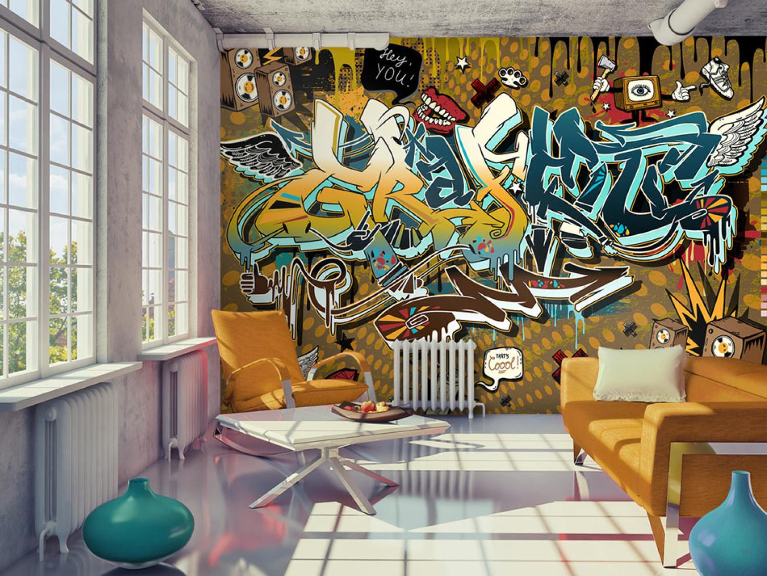 Fotomural a medida Cool! - mural con texto y dibujos coloridos, estilo de arte callejero