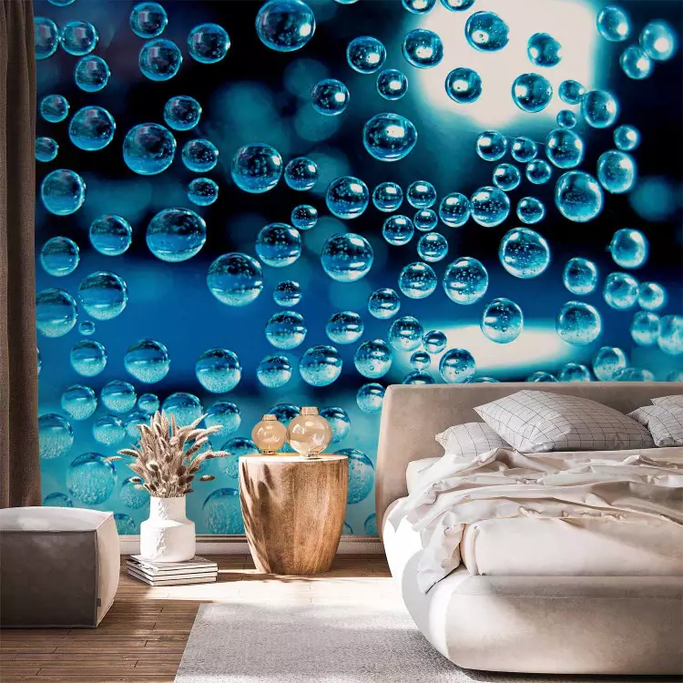 Fotomural decorativo Agua azul con burbujas - formas geométricas en fondo desenfocado