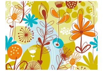 Fotomural a medida Abstracción - dibujo de plantas irregulares en fondo colorido