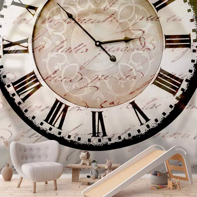 Fotomural decorativo Flujo de tiempo - gran reloj con sombra en fondo beige con texto