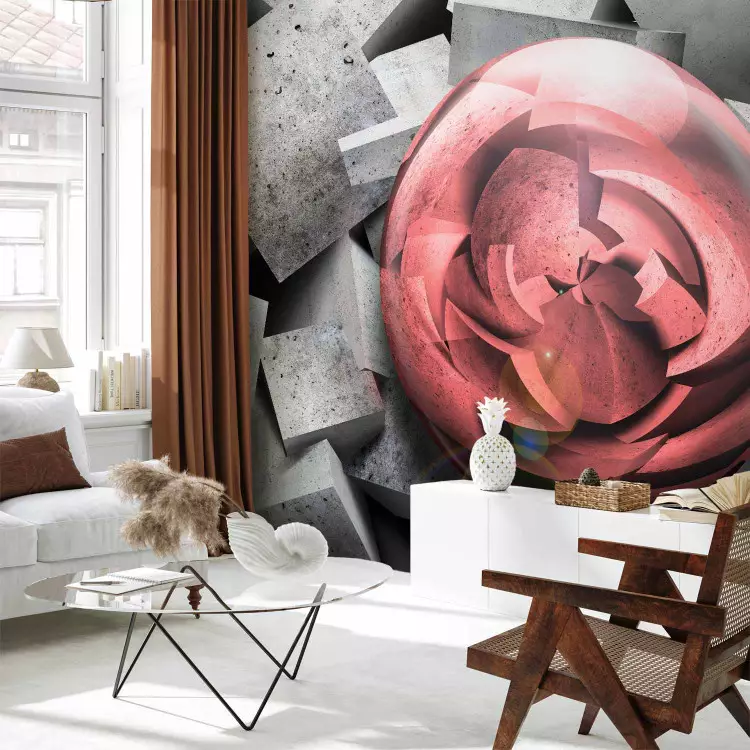 Fotomural Rosa abstracta - fondo con piezas de piedra gris con esfera roja