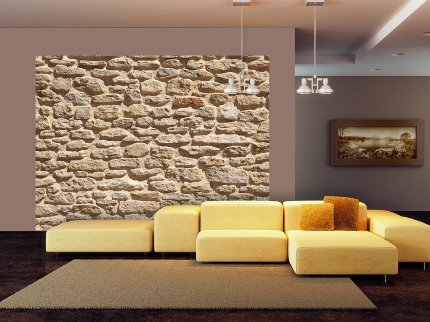 Fotomural a medida Antigua pared de piedra - patrón en muro de piedra de color arenoso