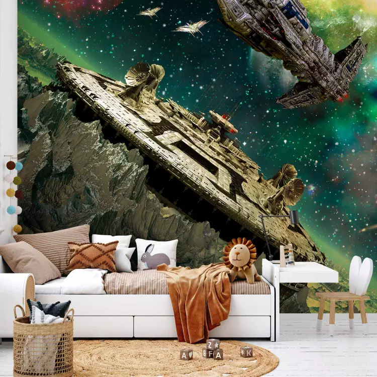 Fotomural decorativo Conquista del espacio - paisaje cósmico con flota espacial