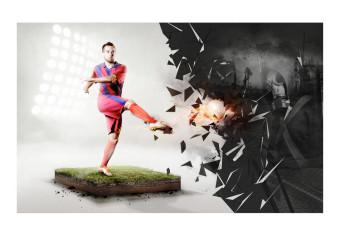 Fotomural Abstracción deportiva - futbolista pateando el balón en el césped