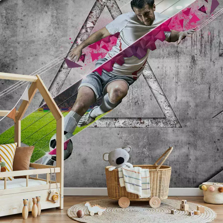 Fotomural decorativo Goles - abstracción con futbolista en fondo gris para adolescente