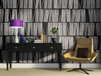 Fotomural decorativo Imitación de una librería doméstica - ilusión 3D con líneas en blanco y negro