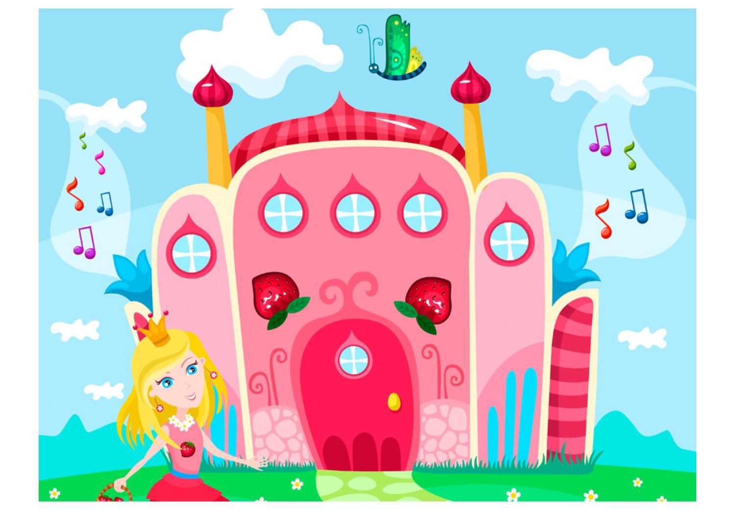Fotomural a medida Fantasía - castillo rosa con princesa, notas y mariposa