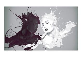 Fotomural a medida Fantasía de amor - siluetas en blanco y negro de mujer y hombre