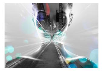 Fotomural a medida Abstracción - mujer gris atravesando luces de la gran ciudad