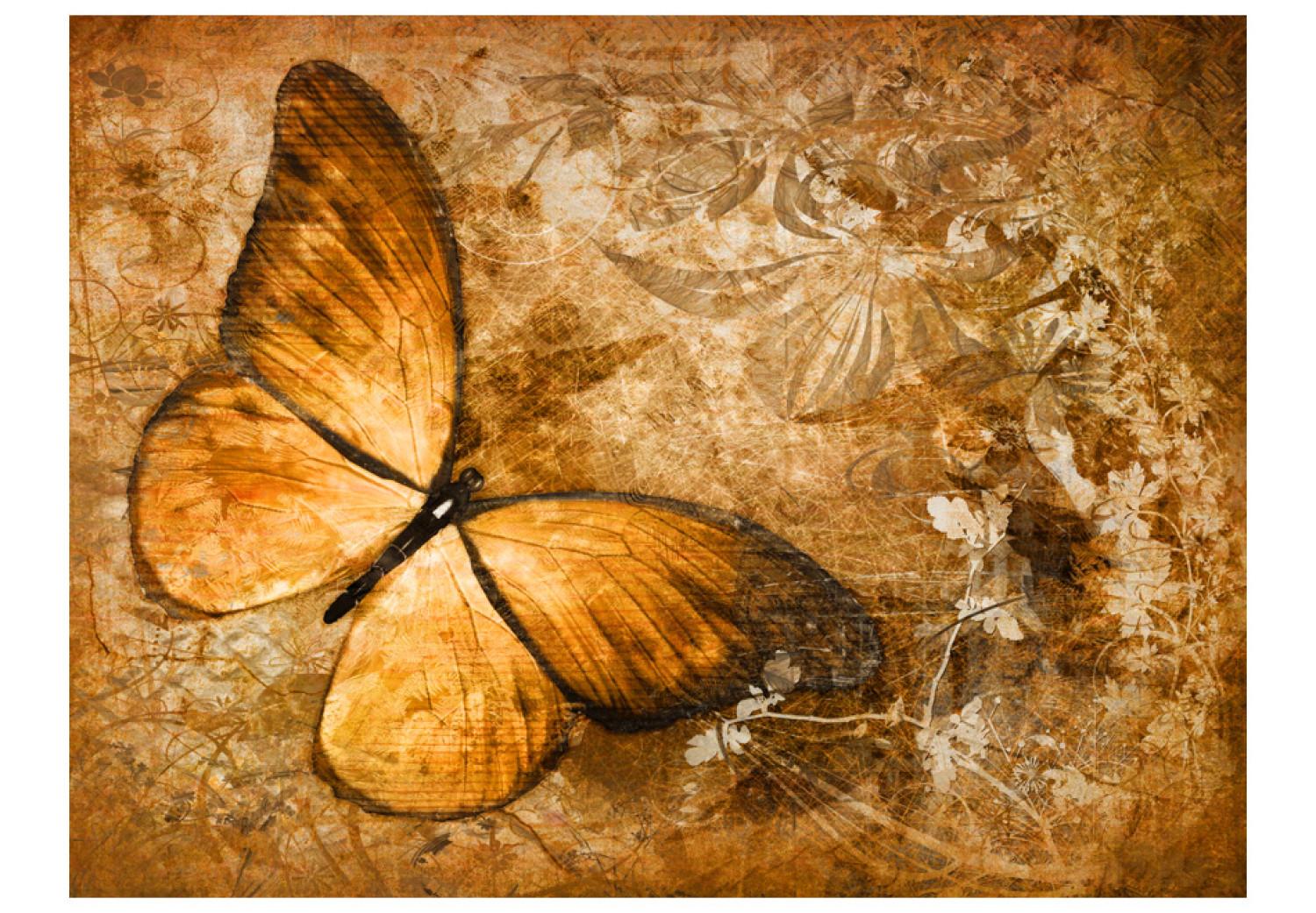 Fotomural a medida Mundo de insectos - hermosa mariposa en patrón floral sepia