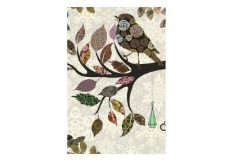 Fotomural Abstracción retro - patchwork boho con un pájaro en rama de árbol
