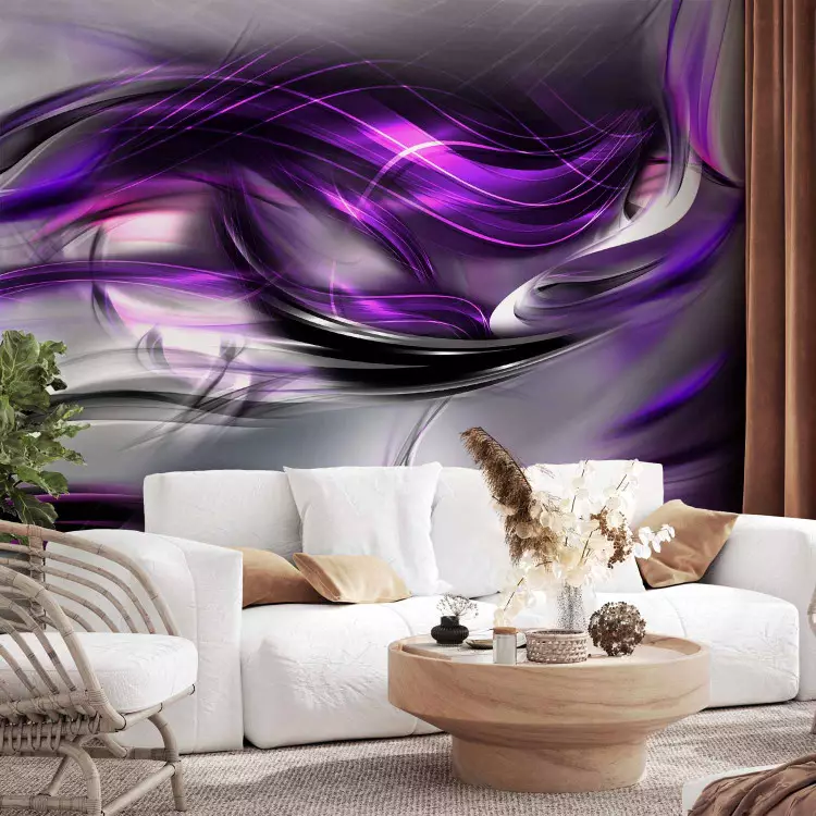 Fotomural a medida Abstracción - patrón de olas violetas en fondo gris brillante
