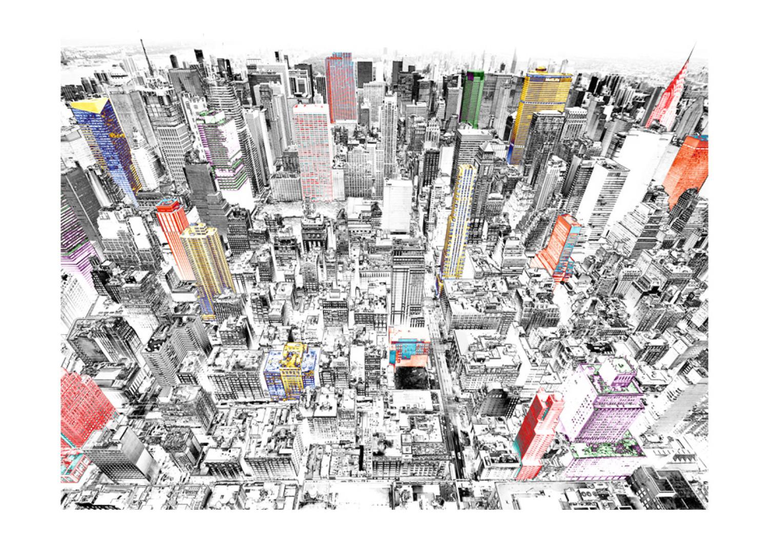 Fotomural a medida Boceto de Nueva York - arquitectura en blanco y negro con color