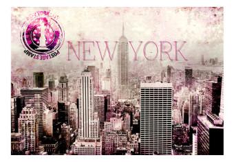 Fotomural a medida Nueva York rosa - arquitectura con torres, letrero y sello