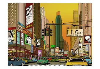Fotomural a medida Comic de Nueva York - Arquitectura colorida y taxi amarillo