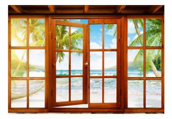 Fotomural Momento de placer - Vista desde la ventana de islas verdes y mar azul