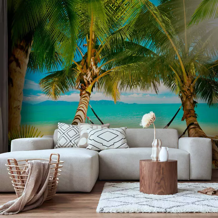 Fotomural Paisaje tropical - Hamaca entre palmas al mar