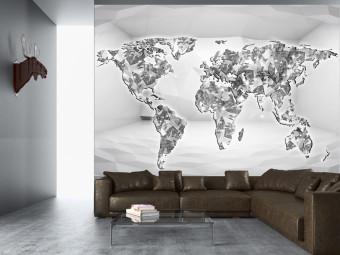 Fotomural Mapa de diamantes - Mapa del mundo con motivo de diamantes en blanco