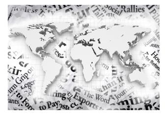 Fotomural a medida Mundo de papel - Mapa del mundo con motivo gráfico y palabras