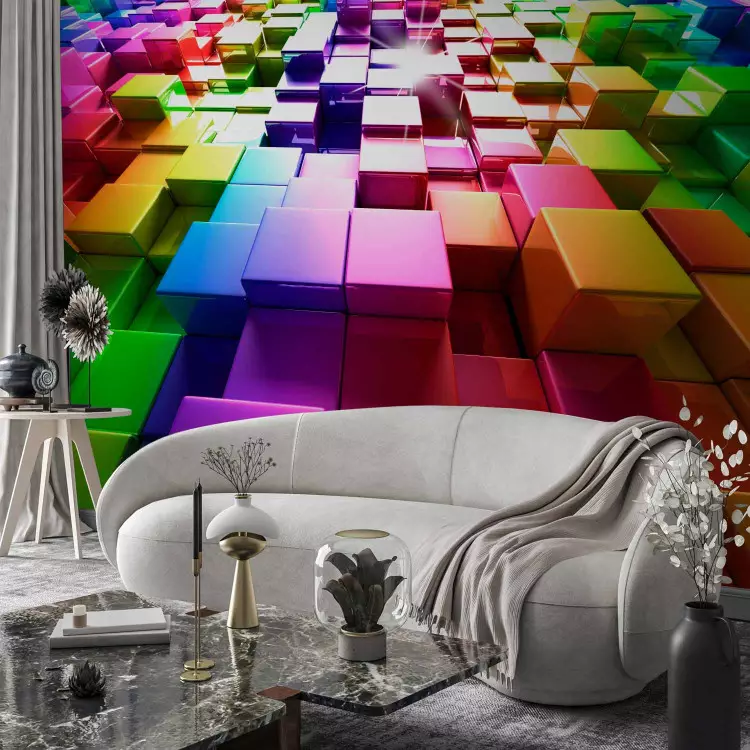 Fotomural Cubos arcoiris - fondo con patrón de cubos coloridos y tema arco iris