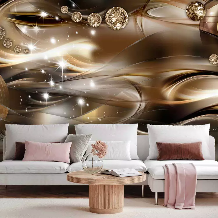 Fotomural decorativo Abstracción - olas marrones en composición dorada