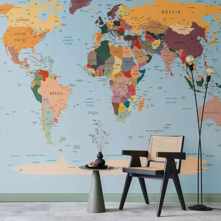 Fotomural decorativo Lección de geografía - mapa del mundo colorido para aprender países
