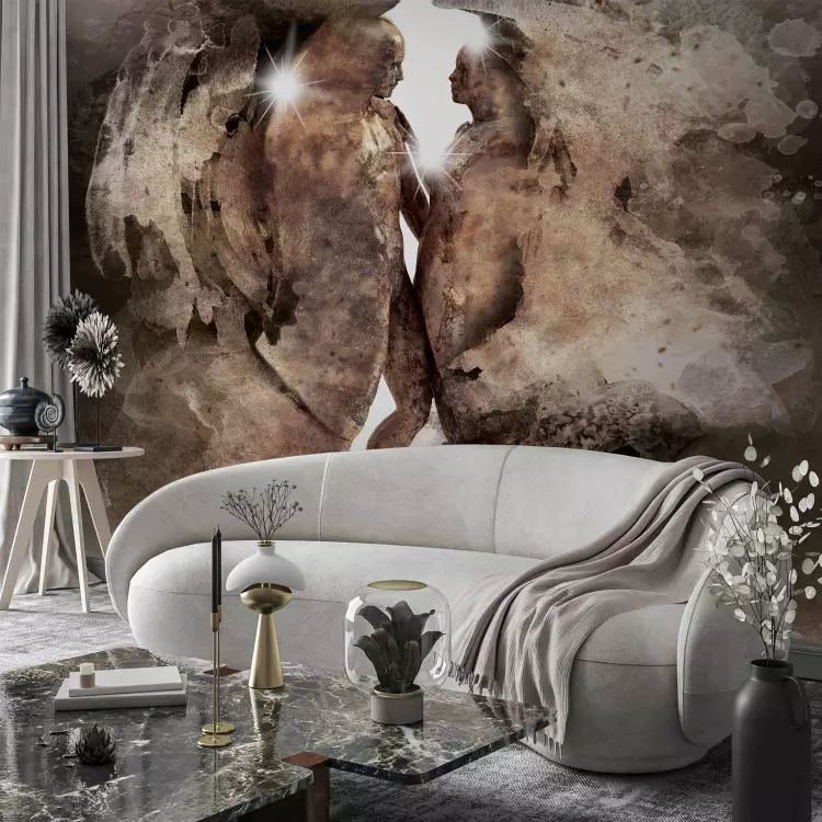Fotomural decorativo Amor oculto - abstracción de dos siluetas en acuarelas marrones