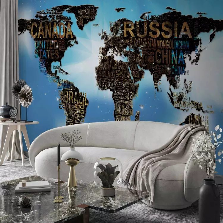 Fotomural a medida Mundo en fondo gris - mapa con nombres de países en inglés