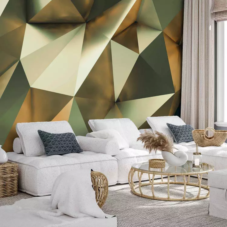 Fotomural decorativo Brillo geométrico - tema de composición dorada con brillo y efecto 3D