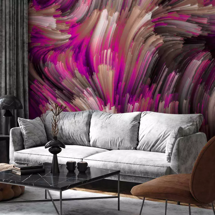 Fotomural decorativo Abstracción púrpura - tiras de colores irregulares con efecto de ondas