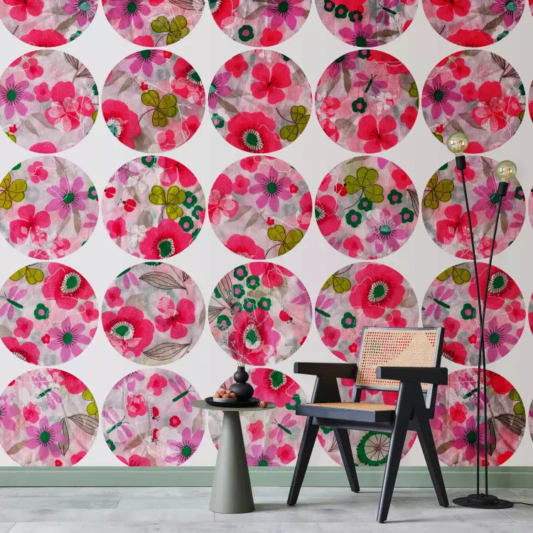 Papel de pared Pink meadow - circle