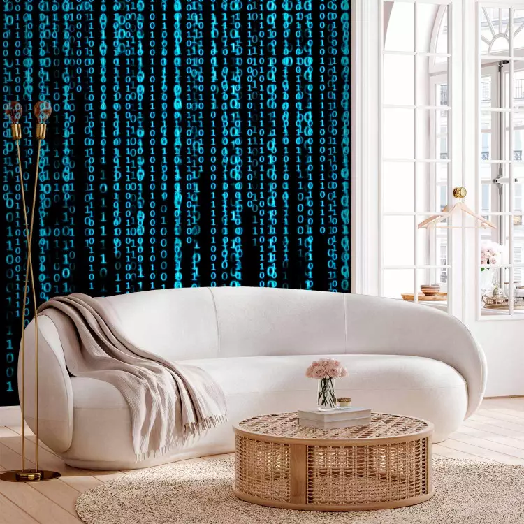 Fotomural Lluvia digital azul - Código binario de números estilo Matrix