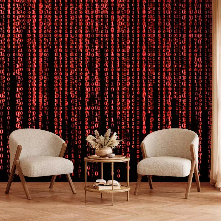 Fotomural decorativo Lluvia digital roja - Motivo de la película Matrix con números