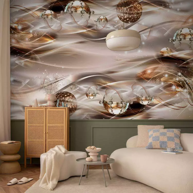 Fotomural decorativo Constelación de ámbar - Sutil abstracción con ondas y luz