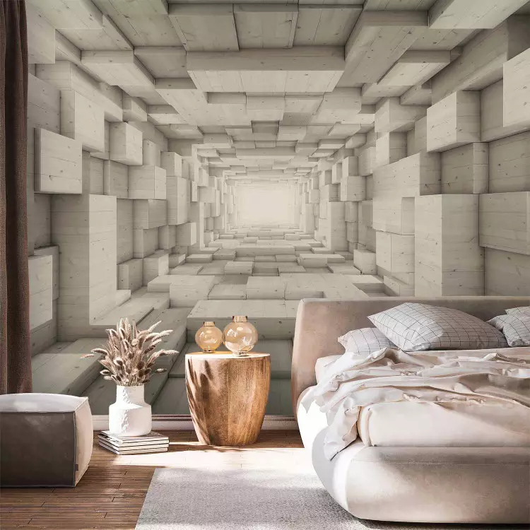 Fotomural decorativo Abstracción espacial - Túnel en bloques de madera geométricos