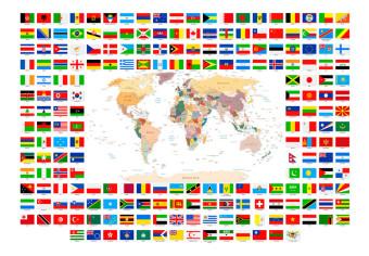 Fotomural Estudio de geografía - Globo con banderas de estados en inglés